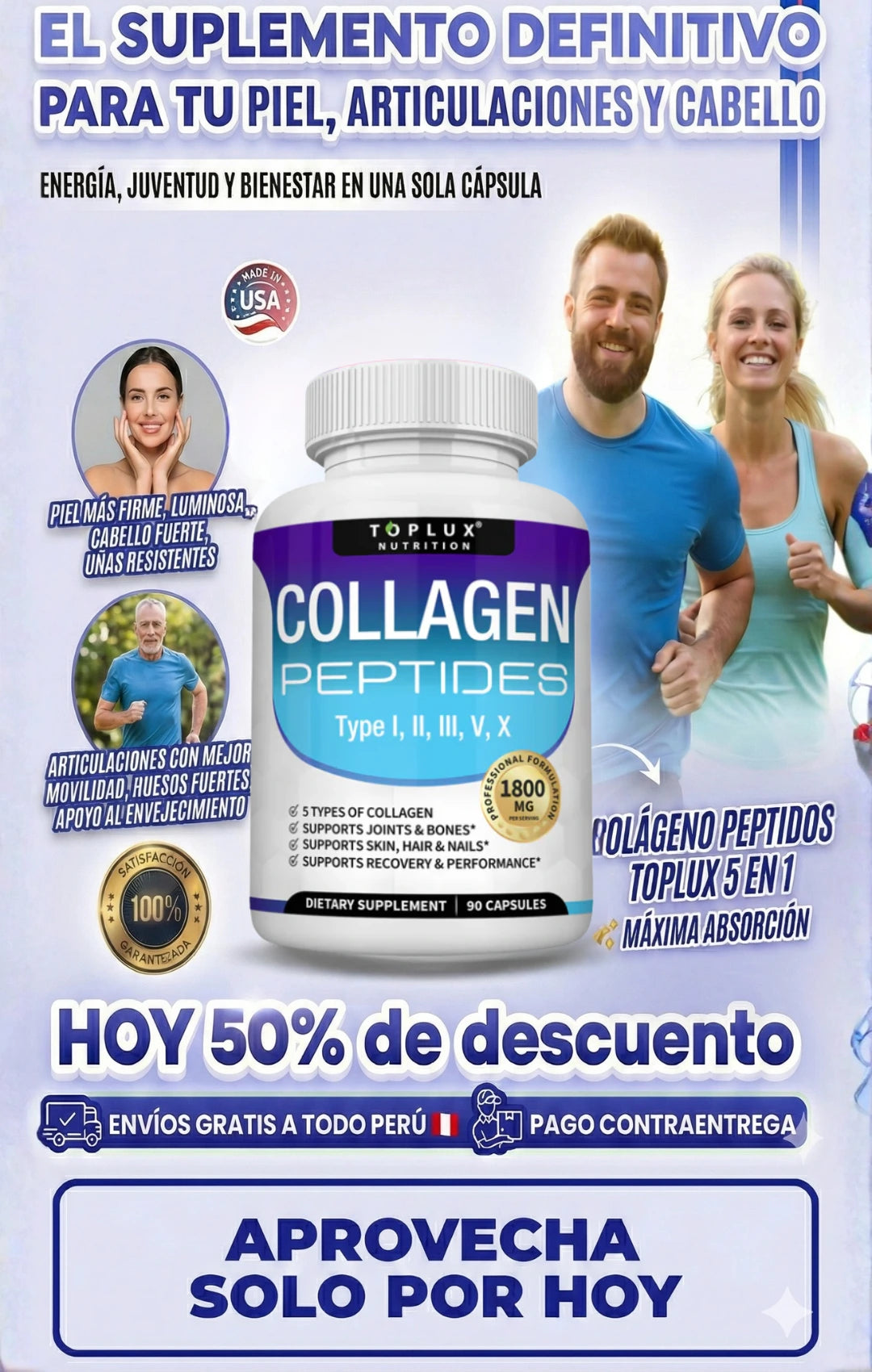 🌿 Collagen Peptides: Nutrición pura para piel, cabello y articulaciones 90 Cap